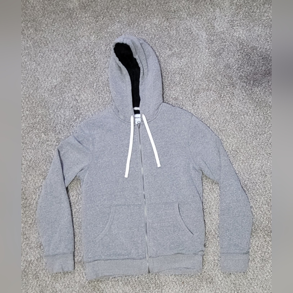 Mens Sonoma Light Gray Sherpa Lined Hooded Sweatshirt Full Zip Size Small